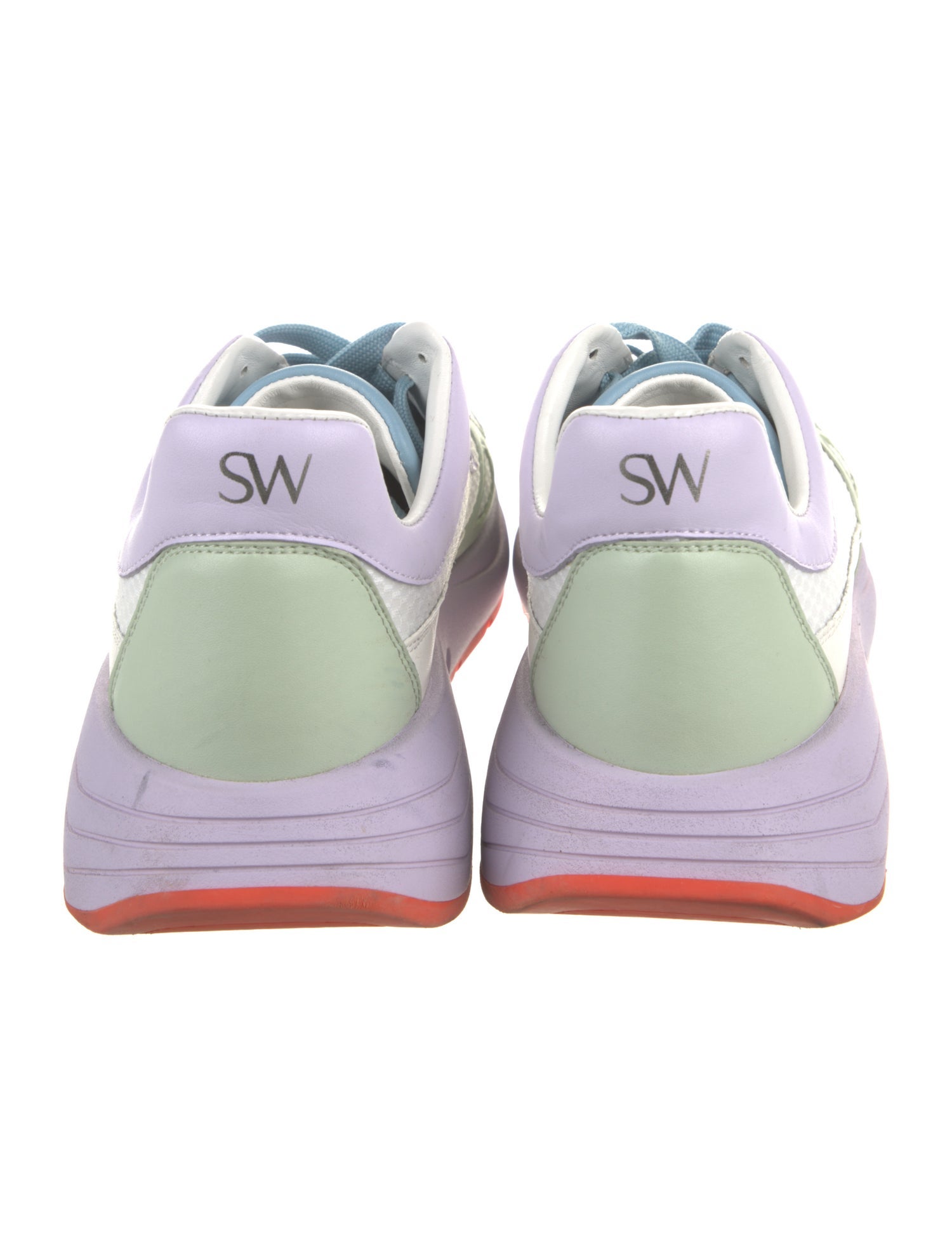 Stuart Weitzman Leather Colorblock Pattern Sneakers